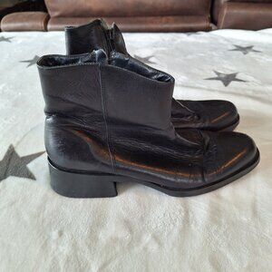 Vintage Nine West 90s Y2K Round Toe Black Leather Boots 9M Made In Brazil‎